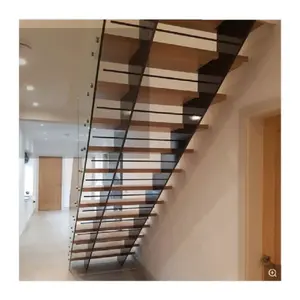 에이스 우아한 현대 더블 빔 스트링거 계단 럭셔리 디자인 나무 금속 계단 제조 스트레이트 계단