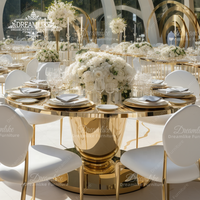 Table de banquet de mariage moderne de luxe en acier inoxydable avec plateau en verre trempé pour hôtel et événements en plein air