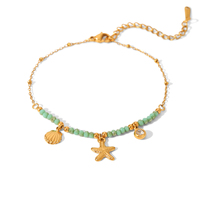 Bracelet en perles de pierre naturelle étoile de mer, plaqué or 18 carats, en acier titane, style vacances océaniques, bijoux marins empilables