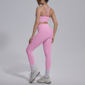 Nuevo Conjunto de 2 Piezas de Sujetador Deportivo para <span class=keywords><strong>Yoga</strong></span> y Pilates para Mujer - <span class=keywords><strong>Ropa</strong></span> <span class=keywords><strong>Deportiva</strong></span> de Alta Elasticidad, Diseño a Rayas de Cintura Alta que Realza la Figura - Product Image 5
