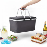 Panier isotherme pliable pour pique-nique, avec cadre en alliage, couvercle isolant, panier portable pour aliments et boissons, pour pique-nique, camping, shopping