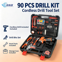 Ensemble d'outils professionnels de 90 pièces pour perceuse électrique en acier au carbone, avec batterie au lithium et mallette de transport, tournevis inclus pour la réparation domestique et le bricolage