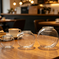 Cloche à bougie sphérique en verre personnalisée, support de bougie chauffe-plat avec base en bois, coupe-vent, présentoir de table décoratif