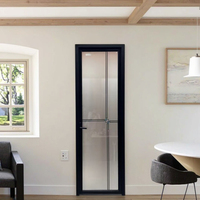 Diseño de Puerta de Dormitorio para Apartamento, Puerta Interior Impermeable con Marco de Aluminio Negro y Vidrio Esmerilado