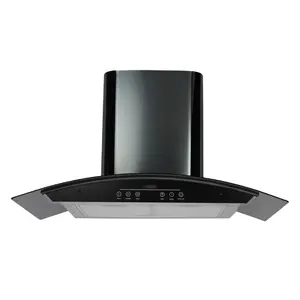 Negro 90cm Alto Estándar Automático Abrir y cerrar Luz Led Estilo inclinado Campana extractora Chimenea de cocina