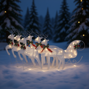 Renne et traîneau de Noël pour extérieur avec 140 lumières LED blanches 2700K blanc chaud pour décoration de fêtes - Product Image 2