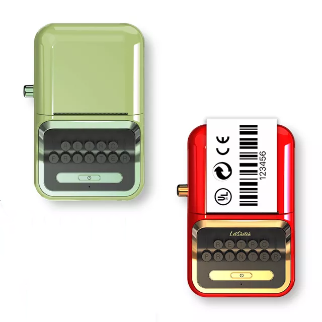 Vintage Look Portable Mini Thermal Label Printer Wireless Connection Use for Office and Home