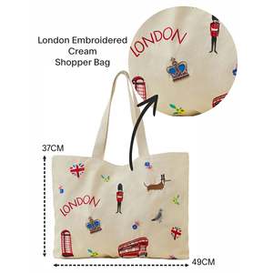 Large Capacity Canvas Shopping Shopper Bag Travel Tourist Souvenir Daily Commute Carryall <strong>Handbag</strong> Embroidered Canvas Tote Bag - Product Image 4