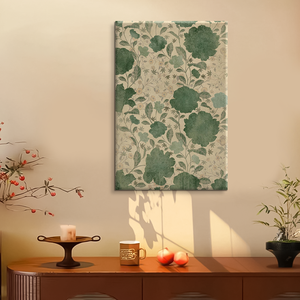 Cuadro Vintage Verde de Naturaleza Muerta Botánica, Arte Abstracto Moderno de Mediados de Siglo, Pintura al Óleo Hecha a Mano sobre Lienzo Enmarcado, Arte de Pared para Sala de Estar - Product Image 1