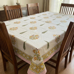 Cream Floral Tablecloth Cotton <b>Dining</b> <b>Table</b> Cover Yellow Print <b>Table</b> Linen Kitchen Decor Washable <b>Table</b> Cover - Product Image 1