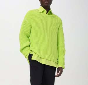 Pull-over vert à col ras du cou décontracté à la mode personnalisé Pull en tricot de coton à manches longues pour hommes - Product Image 1