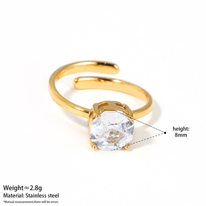 Anillo Abierto CLIORO de Lujo con Circonita Cúbica de Corte Octogonal, Hipoalergénico, Ajustable, para Mujer, Regalo, Joyería - Product Image 6
