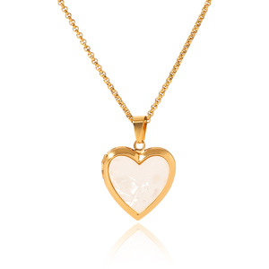 Ganku 18K oro cadena de eslabones de acero inoxidable estilo francés de moda Concha blanca en forma de corazón CAJA DE FOTOS colgante collar <span class=keywords><strong>para</strong></span> regalo - Product Image 3