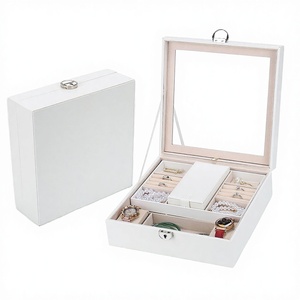 Simple Leather Square Jewelry <b>Box</b> with Transparent Glass Lid Velvet Lining Home Earring & Ring Storage <b>Large</b> Capacity Dust-proof - Product Image 4