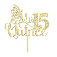 Mis Quince 15 Kuchendekoration Glitzer Hello 15. Geburtstag Tortendeko für Prost auf 15 Glückliches 15. Geburtstagsparty Kuchendekoration Gold