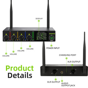 RAYHAYES R-09 ระบบไมโครโฟนไร้สาย 4 ช่อง ไมโครโฟนคาราโอเกะมืออาชีพ UHF แบบมือถือ 4 ตัว - Product Image 6