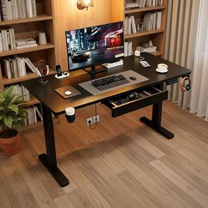 Bureau <span class=keywords><strong>de</strong></span> télétravail avec USB, bureau électrique <span class=keywords><strong>réglable</strong></span> en hauteur, assis-debout, vente en gros d'usine, faible MOQ, pieds en bois massif et métal - Product Image 2