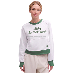 Women Christmas Jingle Babe Embroidered Sweatshirt Color Block Raglan Sleeve Holiday Pullover Kangaroo Pocket <strong>Jumper</strong> - Product Image 2