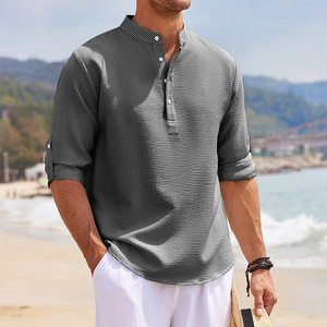 Chemises en lin pour hommes coupe régulière durable <span class=keywords><strong>col</strong></span> <span class=keywords><strong>mao</strong></span> <span class=keywords><strong>chemise</strong></span> en lin hommes camisas <span class=keywords><strong>chemise</strong></span> à manches longues pour hommes - Product Image 1