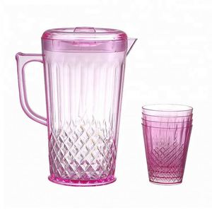 2L Best Food Grade Plastic Crystal Wide Mouth Promotional Plastic Cold Water Jug Bottle <b>Cup</b> <b>Set</b> with Lid and 4 Pcs Glasses - Product Image 1