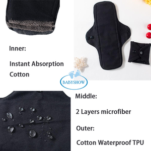 Lot de serviettes hygiéniques lavables et réutilisables Babyshow pour le <span class=keywords><strong>jour</strong></span>, avec ailettes, en coton écologique, respirantes, imperméables, anti-fuites, pour flux abondant - Product Image 3