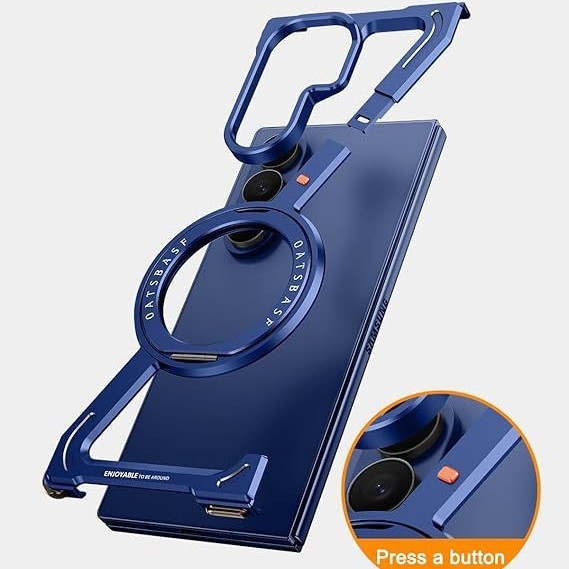 For Samsung Z Fold 5 6 Z Fold 7Hollow Metal Bumper Phone Case Built in Magnetic Ring Kickstand Hinge Full Protection Z Cover
