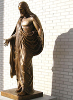 Monument d'église extérieur en cire perdue Jésus en bronze grandeur nature avec statue à main levée