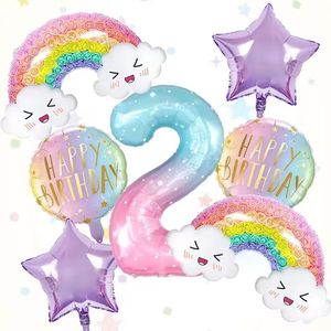 Ensemble de 8 ballons en aluminium arc-en-ciel pour <span class=keywords><strong>anniversaire</strong></span>, dégradé, numéro 5, soleil souriant, nuage, ballons en forme d'arc-en-ciel - Product Image 2