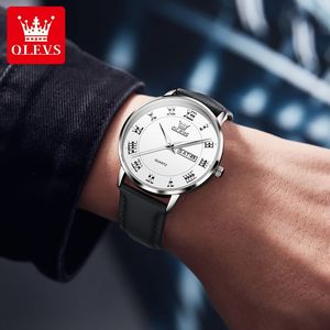 Montres Olevs 2920 à mouvement à quartz, vente en gros, bracelet en cuir, étanches, lumineuses, automatiques, pour hommes - Product Image 1