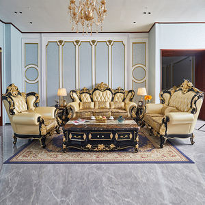 JINS <span class=keywords><strong>Sofa</strong></span> kulit Eropa 1234 ruang tamu ukiran kayu padat seluruh Set lapisan kulit sapi besar dan kecil apartemen Amerika - Product Image 3