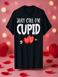 Camiseta de San Valentín con la frase "Just Call Me Cupid", para parejas, unisex, cuello redondo, manga corta, 100% algodón jersey, estampada, corte casual - Product Image 2