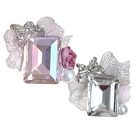 Paso Sico Organza Bow Rhinestone Nail Art Embellishments Cute Dazzling Sea-blue champagne Colors Hand-stacked Diamonds No Base