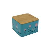Boîte en métal rectangulaire vide, motif floral turquoise, avec couvercle en bois, pour rangement, vente en gros, directement de l'usine, approvisionnement en vrac