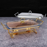 Nouveau réchaud alimentaire rectangulaire en verre de luxe léger pour hôtels et restaurants, chauffe-plats sans revêtement, support en fer forgé, à alcool