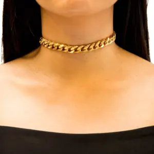 Stylish Choker Necklace Stainless Steel 316L PVD Plating 18K Gold Women Cuban Choker