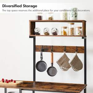 Étagère de boulangerie avec prise de courant Support pour micro-ondes avec 4 crochets 6 niveaux Étagère de rangement de cuisine Table de bar à café Marron rustique - Product Image 6