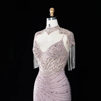 Robe de soirée sirène de luxe Lsz184 avec franges, col haut, perles de cristal, robes de cérémonie pour femmes pour mariage, Jancember
