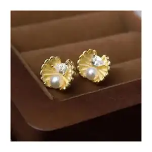 ROMY 18K Gold Plated Earrings High Quality Double Pearl Shell Stud Women Jewelry Pearl Earrings S925 Sterling Silver Earring