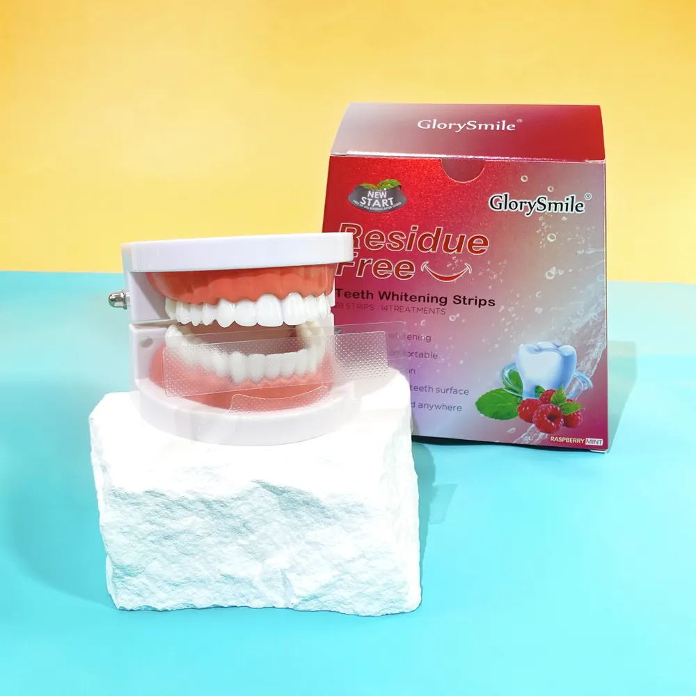 GlorySmile diş beyazlatma şeritleri için iyi diş sıcak satış ahududu lezzet diş beyazlatma şeritleri Private Label