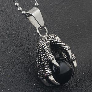 Colgante de garra de dragón de acero inoxidable de 22 mm con bisel de piedra negra, collar para mujer, regalo, joyería - Product Image 5