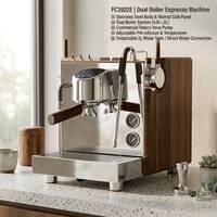 Machine à café semi-automatique professionnelle électrique 2850W en acier inoxydable avec panneau latéral en noyer pour expresso/cappuccino, usage hôtelier
