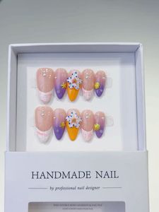 <span class=keywords><strong>Uñas</strong></span> Postizas Acrílicas Francesas Medianas TSZS, Hechas a Mano, de Alta Calidad, 10 Piezas, Color Rosa Brillante con Flores en Relieve - Product Image 6
