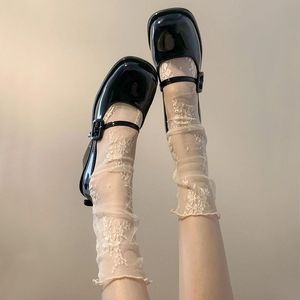 <span class=keywords><strong>Medias</strong></span> de encaje calado con volantes, estilo Mary Jane, en blanco y negro, cortas, medianas y largas hasta la pantorrilla, para mujer, de tul ultrafino, estilo veraniego. - Product Image 5