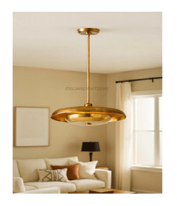 Lampe suspendue élégante de style mid-century modern en laiton, luminaire vintage en forme de dôme, lustre rétro en laiton pour la décoration de l'îlot de cuisine - Product Image 1