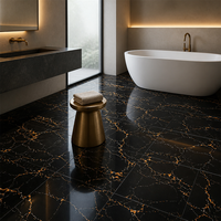Offre Spéciale : Carreaux de Porcelaine Émaillés 600x600mm, Aspect Marbre Noir Doré Orange veiné, Haute Brillance, pour Sol de Villa et Hôtel