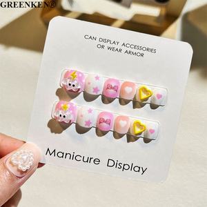 Corto cuadrado redondo niños 3-12 años dibujos animados punto diamante diseño <span class=keywords><strong>uñas</strong></span> arte pegatinas caja personalizada embalaje Prensa en <span class=keywords><strong>uñas</strong></span> pegatinas - Product Image 4