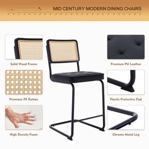 Mid Century Modern Barstools <strong>Set</strong> <strong>of</strong> <strong>4</strong> PU Leather <strong>Rattan</strong> Bar Stool <strong>Chairs</strong> with Sturdy Metal Frame for Kitchen - Product Image 4