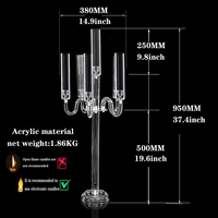 Chandelier en acrylique en gros avec support de bougie transparent 5+1 bras Centre de table de mariage Décoration de mariage