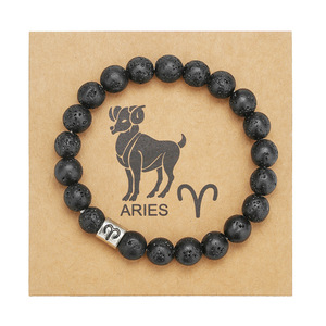 Pulsera del zodiaco de Aries, piedra natural con cuentas de roca volcánica, regalo de joyería unisex - Product Image 1