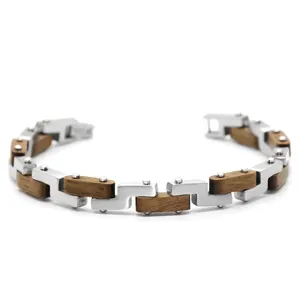 BEWELL Fashion Stylish Beliebte Geschenk beschichtung Edelstahl mit Holz Lady Wrist Bracelets